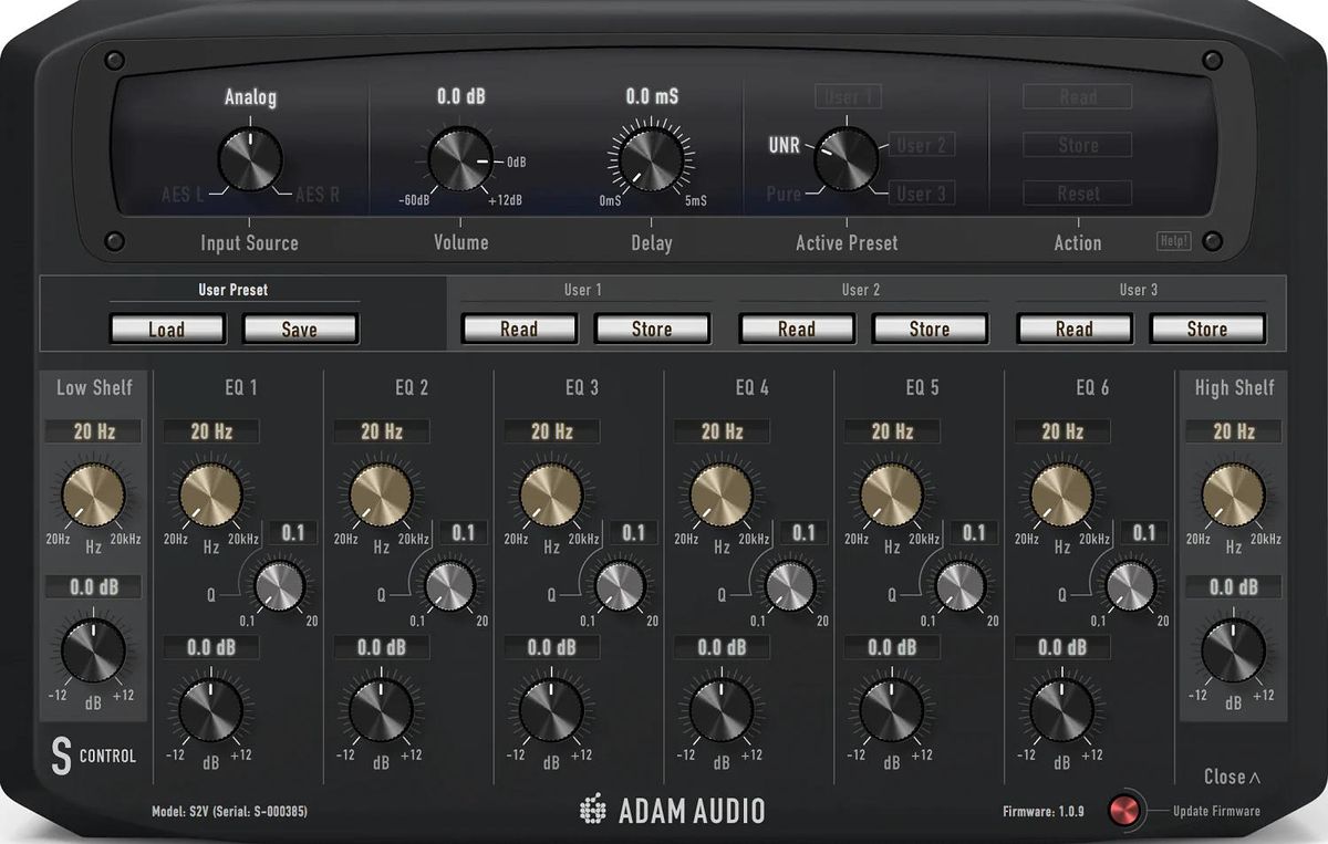 Adam Audio S2V : des connectiques et un écran pour les pros Logiciel S Control d'Adam Audio