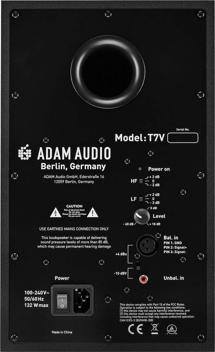 Face arri&egrave;re et connectique du monitor Adam Audio T7V