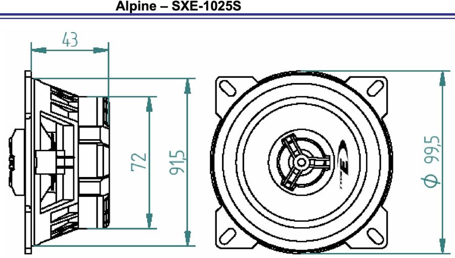 Schéma dimensions Alpine SXE-1025S