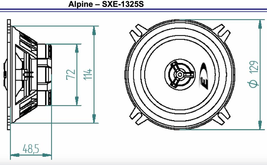 Sch&eacute;ma dimensions haut-parleurs Alpine SXE-1325S