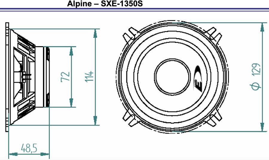 Haut-parleurs voiture Alpine SXE-1350S schéma dimensions