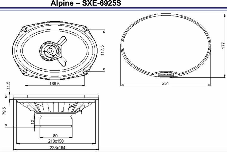 Haut-parleurs Alpine SXE-6925S schéma dimensions