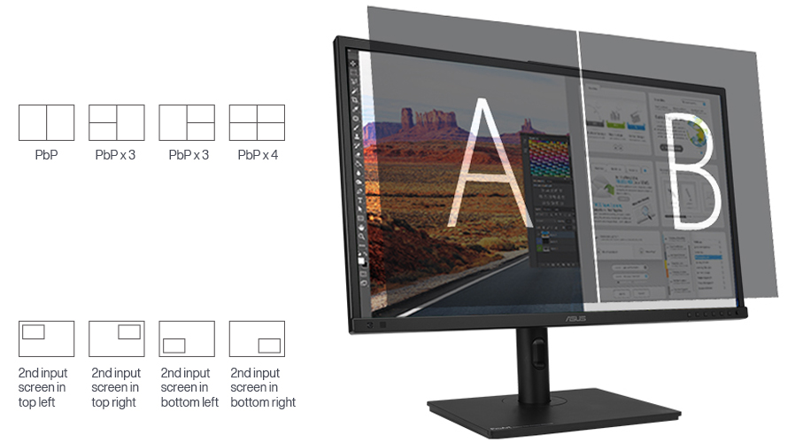 Avec ses fonctions Picture in Picture et Picture by Picture, l'écran pro Asus ProArt Display OLED PA27DCE-K permet de comparer différentes sources sur un seul moniteur.