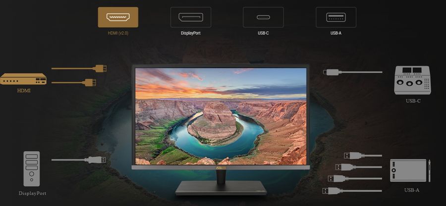 Le moniteur professionnel Asus ProArt Display PA27UCX-K est équipé de ports HDMI, DisplayPort et USB-C.