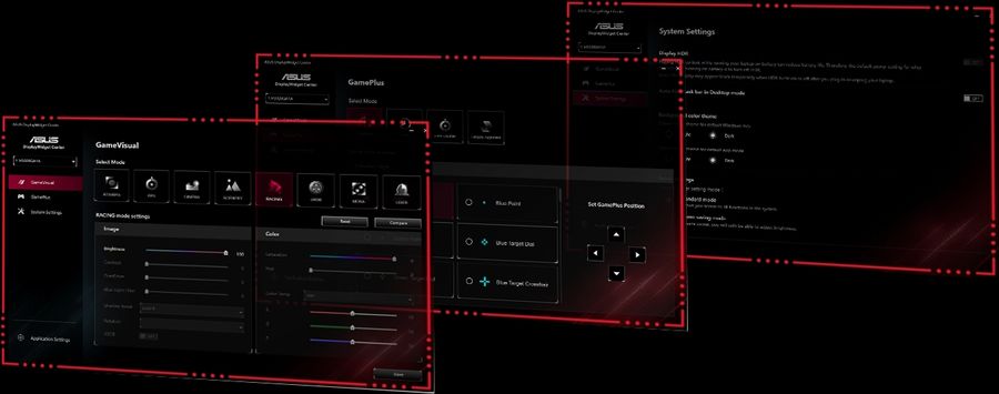 DisplayWidget Center permet d'accéder à de nombreux outils d'optimisation gaming sur l'écran ultrawide Asus TUF Gaming VG34VQL3A.
