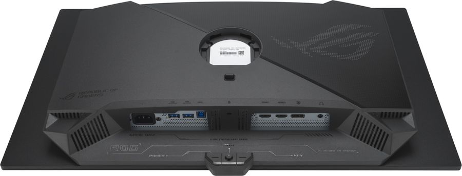 Connectique compl&egrave;te du moniteur Asus ROG Strix OLED XG27AQDNG avec HDMI 2.1, DisplayPort et hub USB.