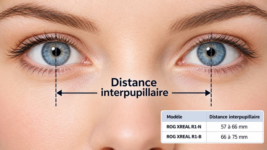 Distance interpupillaire des lunettes Asus ROG XREAL R1 de 57 &agrave; 75 mm selon la version
