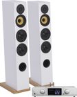 Chaîne hi-fi Atoll 200 / Davis Courbet 5 comprenant l'amplificateur stéréo Atoll SDA200 Signature Aluminium et la paire d'enceintes  Davis Acoustics Courbet N°5 Blanc satiné