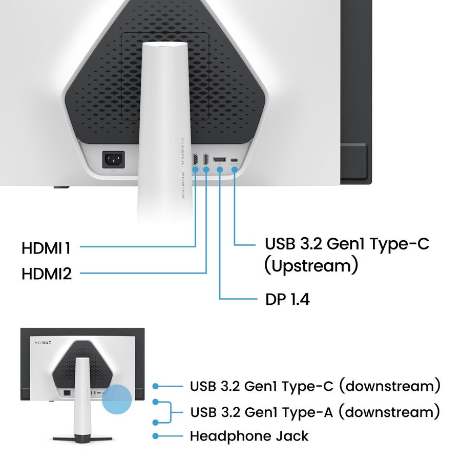 Moniteur gaming BenQ Mobiuz EX271QZ avec HDMI 2.1, DisplayPort 1.4 et ports USB
