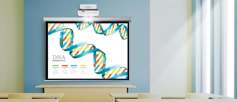 Vid&eacute;oprojecteur ultra courte focale BenQ LH890UST dans un salon.