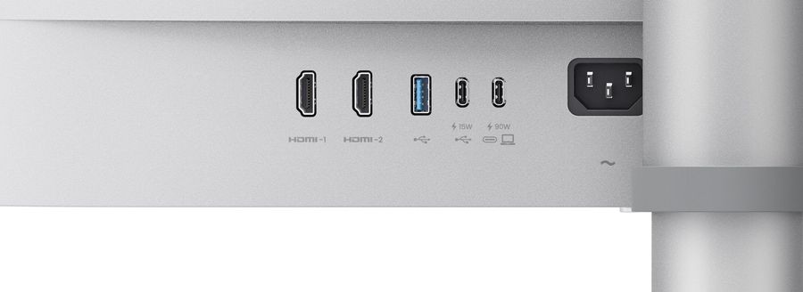 Connectique compl&egrave;te du moniteur professionnel BenQ MA320U avec USB-C 90 W, HDMI 2.0, USB-A et sortie casque.
