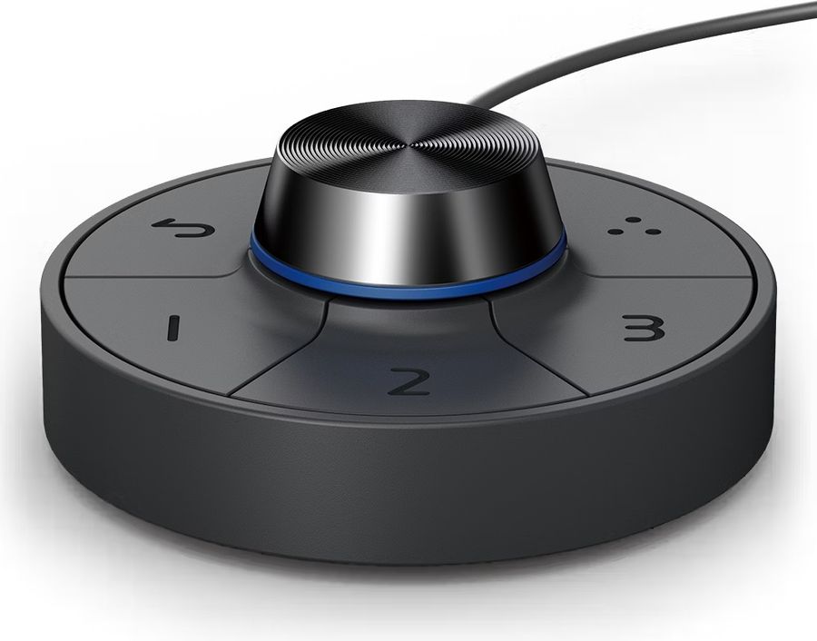 Hotkey Puck G2 du BenQ DesignVue PD3225U permettant de contr&ocirc;ler rapidement les r&eacute;glages de l&rsquo;&eacute;cran.