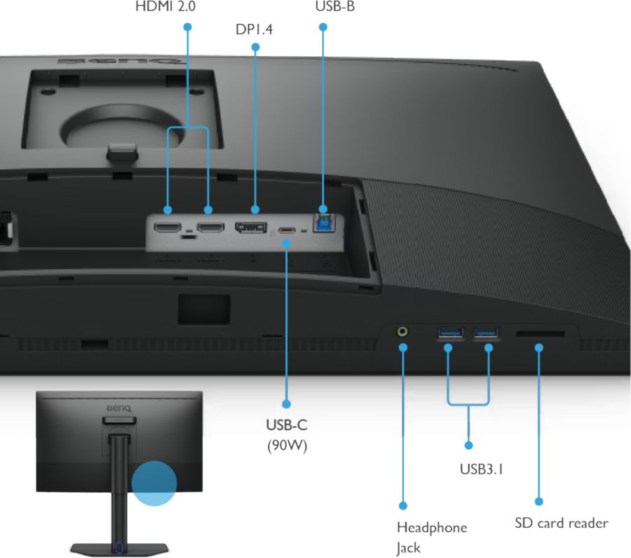 Moniteur PC BenQ Creative Pro SW272QN avec USB-C 90 W, HDMI et DisplayPort.