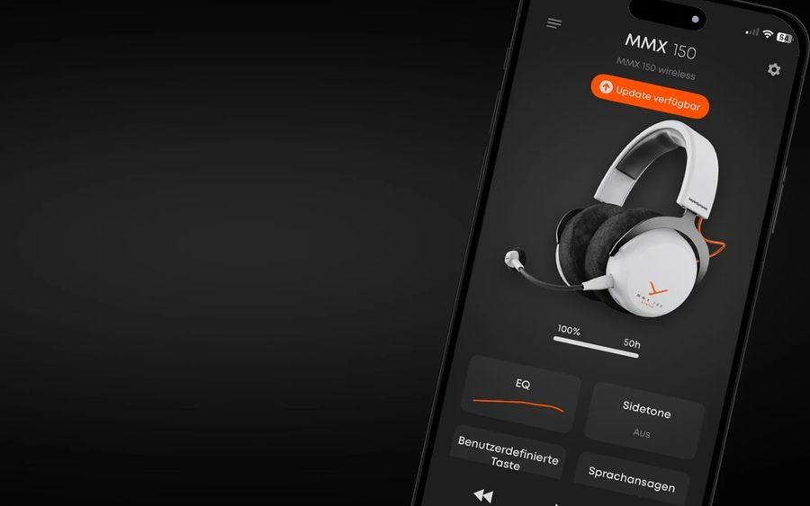 Casque Beyerdynamic MMX 150 Wireless avec application pour réglages audio personnalisés.