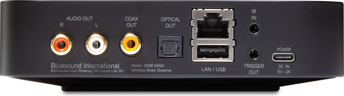 Connectique du lecteur réseau Bluesound Node Nano