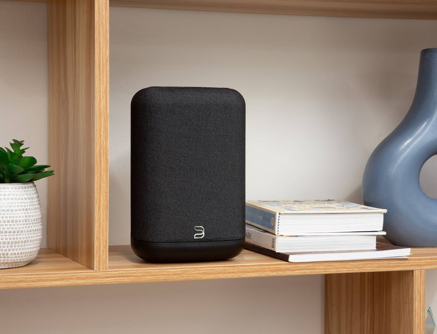 Mise en situation Bluesound Flex (2025) dans une bibliothèque Mise en situation Bluesound Flex (2025)