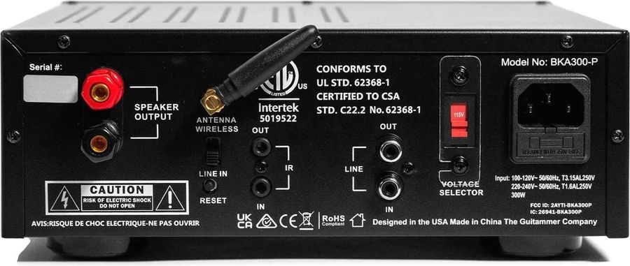 L'amplificateur de puissance ButtKicker BKA300-P peut recevoir le signal audio via son entrée ligne ou via son récepteur sans-fil.