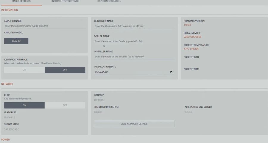L'ampli B&W CDA-4D intègre une interface web qui permet de le configurer.