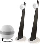 Pearl Sub blanc mat + iO3 Blanc mat sur pied noir et socle blanc (la paire)