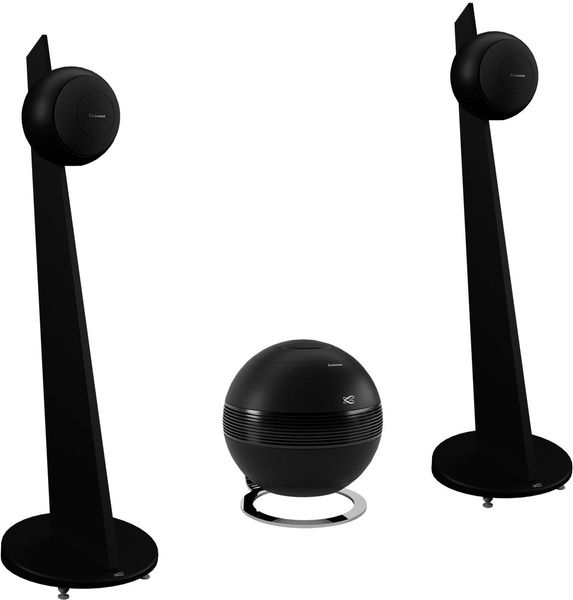 Cabasse Pearl Sub noir mat + Riga 2 Noir mat sur pied noir (la paire) : Vue principale