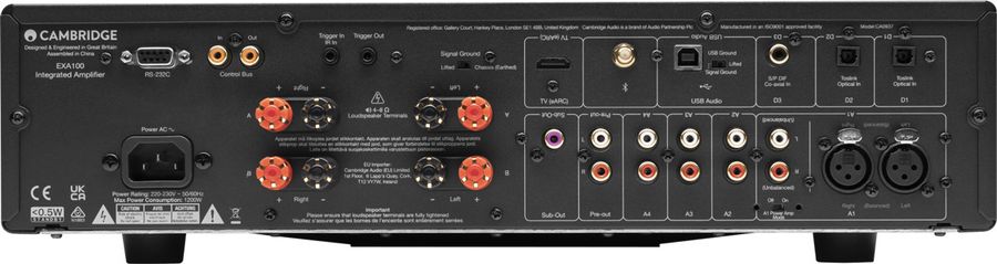 Avec ses entrées RCA, XLR et HDMI eARC, l'amplificateur hi-fi Cambridge Audio EXA100 peut recevoir de nombreuses sources.