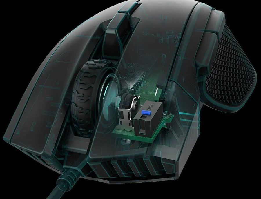 L'interrupteur optique de la souris gamer Corsair Ironclaw RGB.