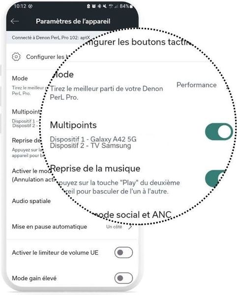 Application Denon Headphones Application Denon Headphones associé aux écouteurs Denon PerL Pro