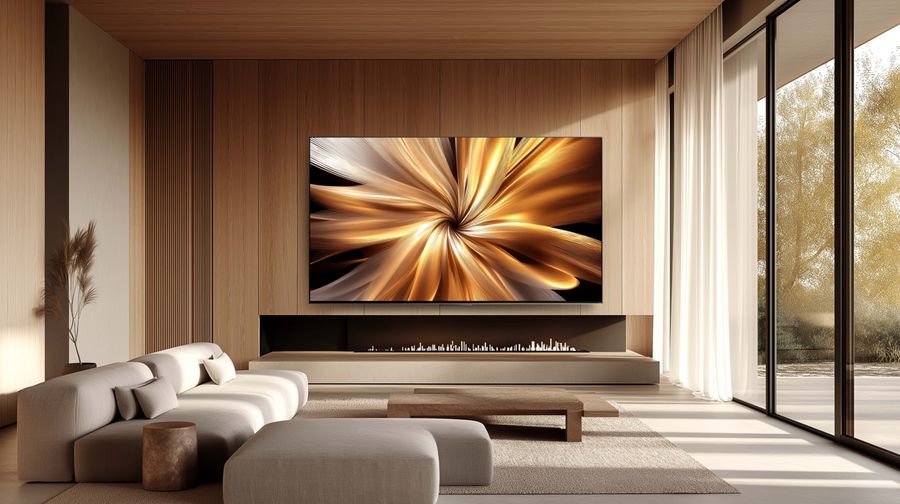 TV 4K Mini LED Dreame S100 65" install&eacute;e dans un salon contemporain