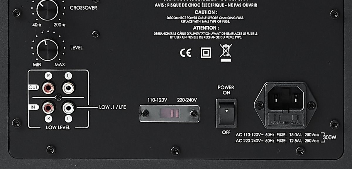 Connectique du caisson de basses Elipson Prestige Subwoofer 12.1