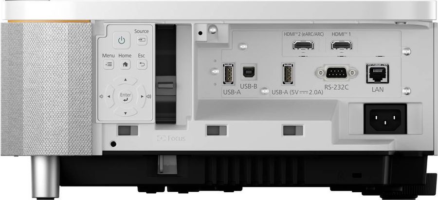 Le vidéoprojecteur ultra courte focale Epson EH-QS100 propose une connectique complète avec HDMI, USB, LAN et RS-232C.