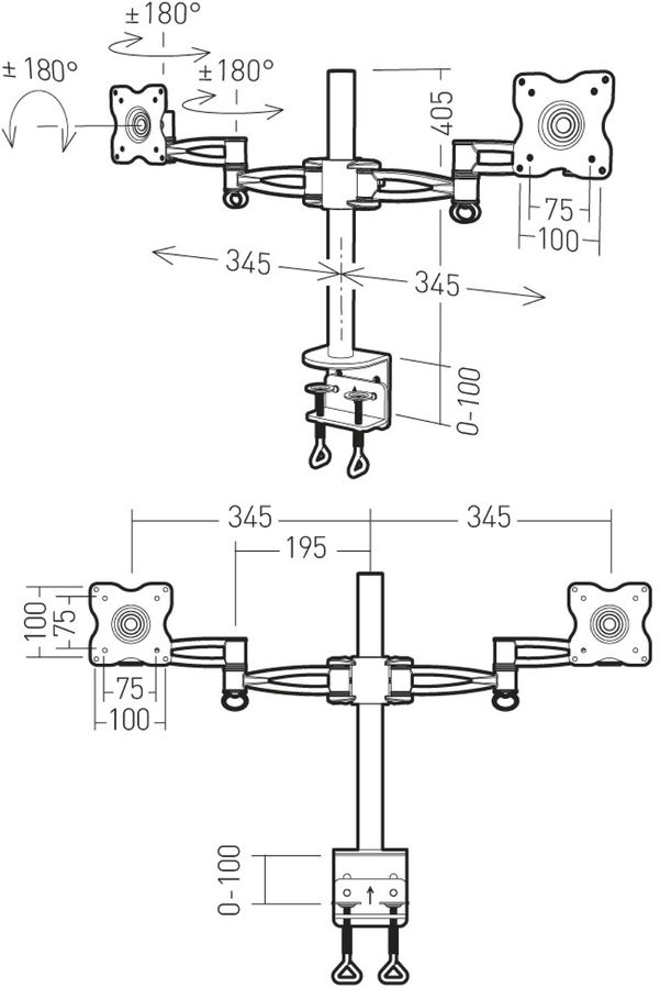 Sch&eacute;ma dimensions support tv Erard Nextia D-2