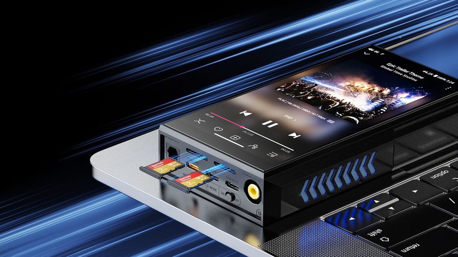 Stockage extensible du FiiO M27 : 256 Go internes plus deux cartes microSD jusqu’à 2 To chacune.