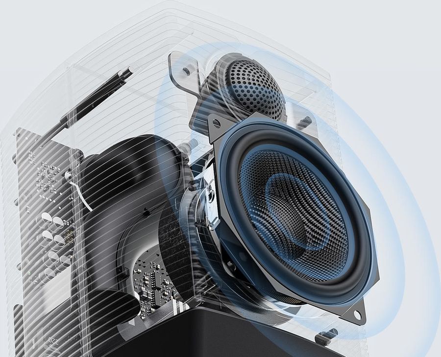 L'évent en forme de S de l'enceinte PC FiiO SP3 BT maximise la réponse dans le grave.