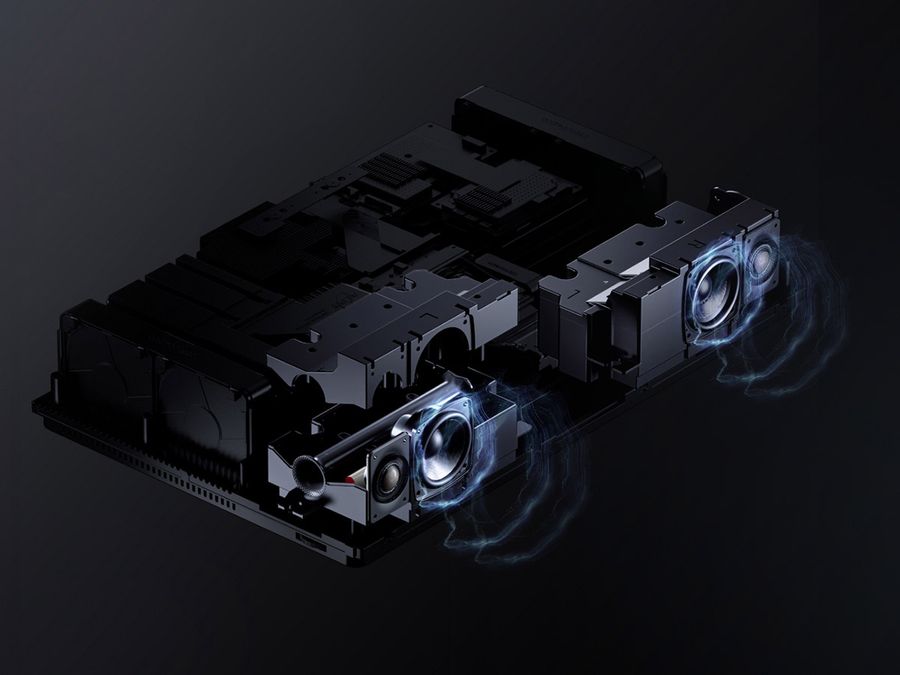 Système audio intégré Bowers & Wilkins du vidéoprojecteur Formovie Theater Premium, montrant les composants acoustiques.