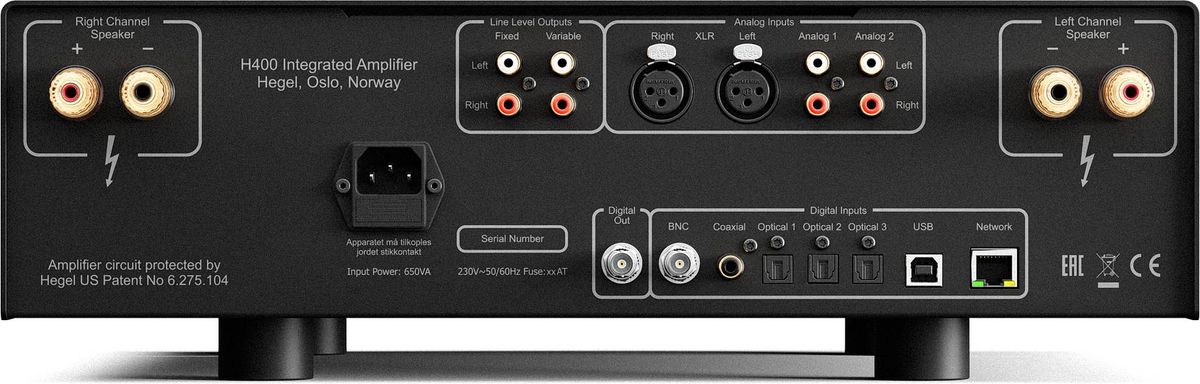 ampli Hegel h400 Connectique de l'ampli Hegel h400