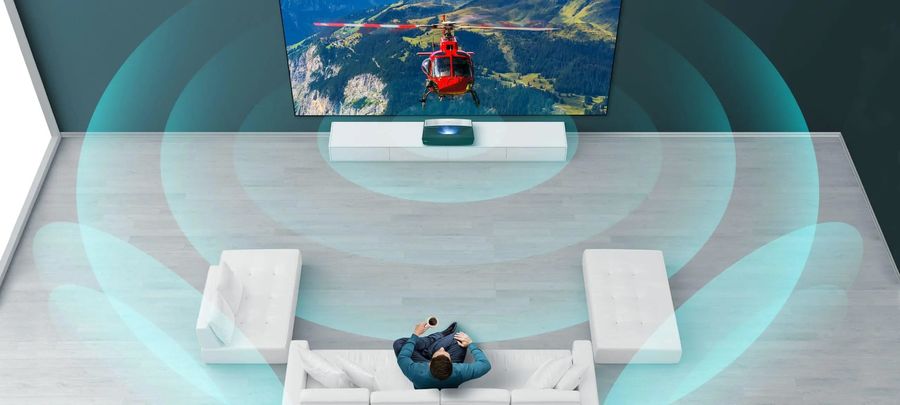 Hisense 100L5F Laser TV : barre de son Dolby Atmos