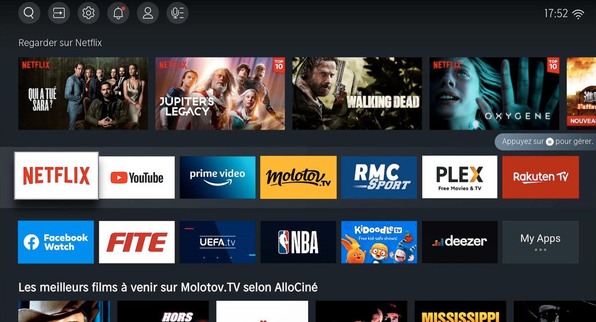 Menu d'accueil Vidaa des téléviseurs Hisense