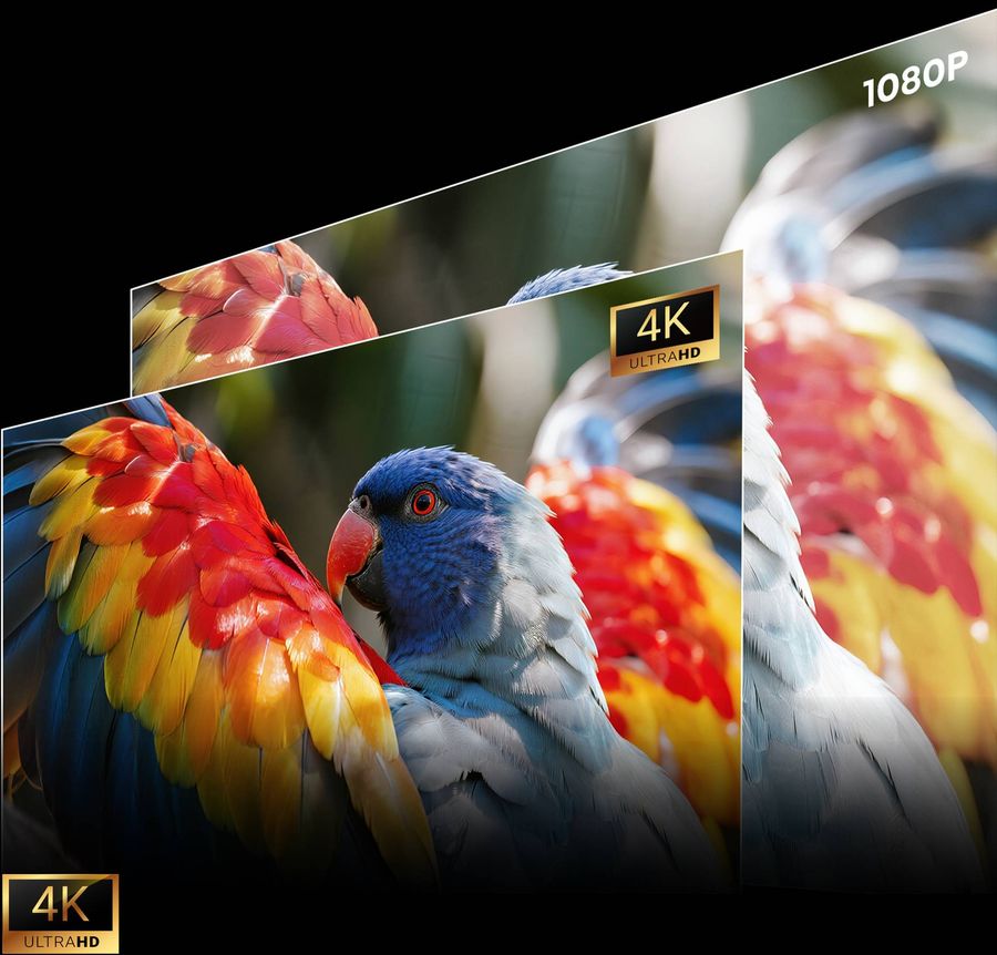 Projecteur triple laser 4K Hisense C3 affichant une image Ultra HD 4K compar&eacute;e &agrave; une r&eacute;solution 1080P.