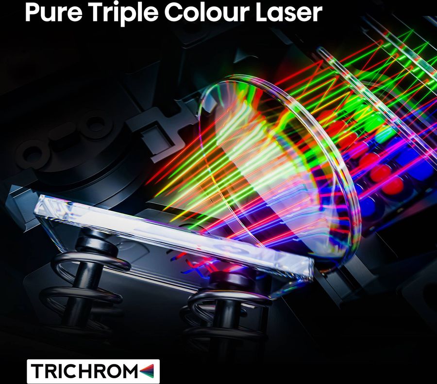 Projecteur triple laser 4K Hisense C3 avec technologie Trichroma et source lumineuse Pure Triple Colour Laser.