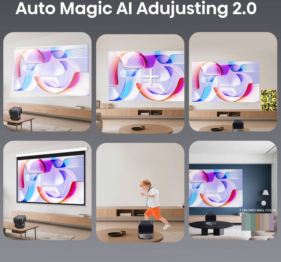 Projecteur triple laser 4K Hisense C3 avec fonction Auto Magic AI Adjusting 2.0 pour r&eacute;glages automatiques d&rsquo;image.