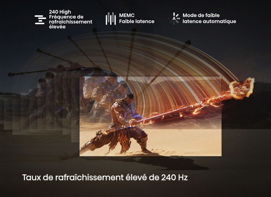 Rafraîchissement 240 Hz du vidéoprojecteur Hisense L9Q Vidéoprojecteur 4K ultra courte focale Hisense L9Q avec fréquence de rafraîchissement élevée de 240 Hz pour un affichage fluide.