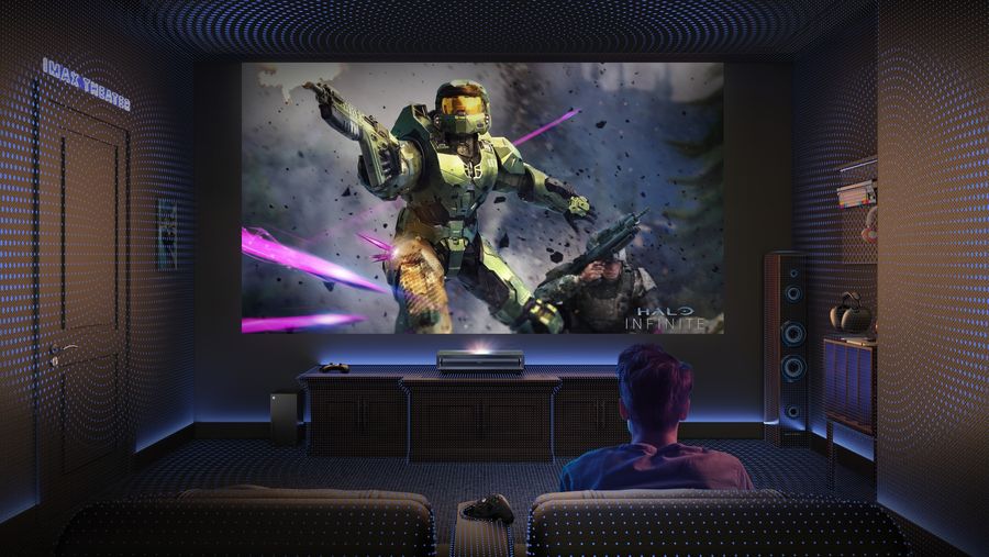 La barre de son intégrée au vidéoprojecteur 4K Hisense PX3-PRO prend en charge le Dolby Atmos. Le vidéoprojecteur 4K Hisense PX3-PRO intègre une barre de son compatible Dolby Atmos.