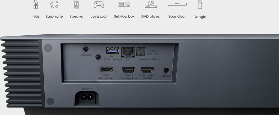 Que ce soit pour brancher un lecteur Blu-ray ou une console de jeu, le vidéoprojecteur Hisense PX3-PRO offre une connectique très complète. La connectique complète du vidéoprojecteur Hisense PX3-PRO peut recevoir de nombreuses sources.