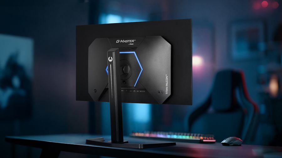 Moniteur iiyama G-Master Titan Falcon OLED GOB2701QSC-B1 avec pied ergonomique et &eacute;clairage d'ambiance bleu