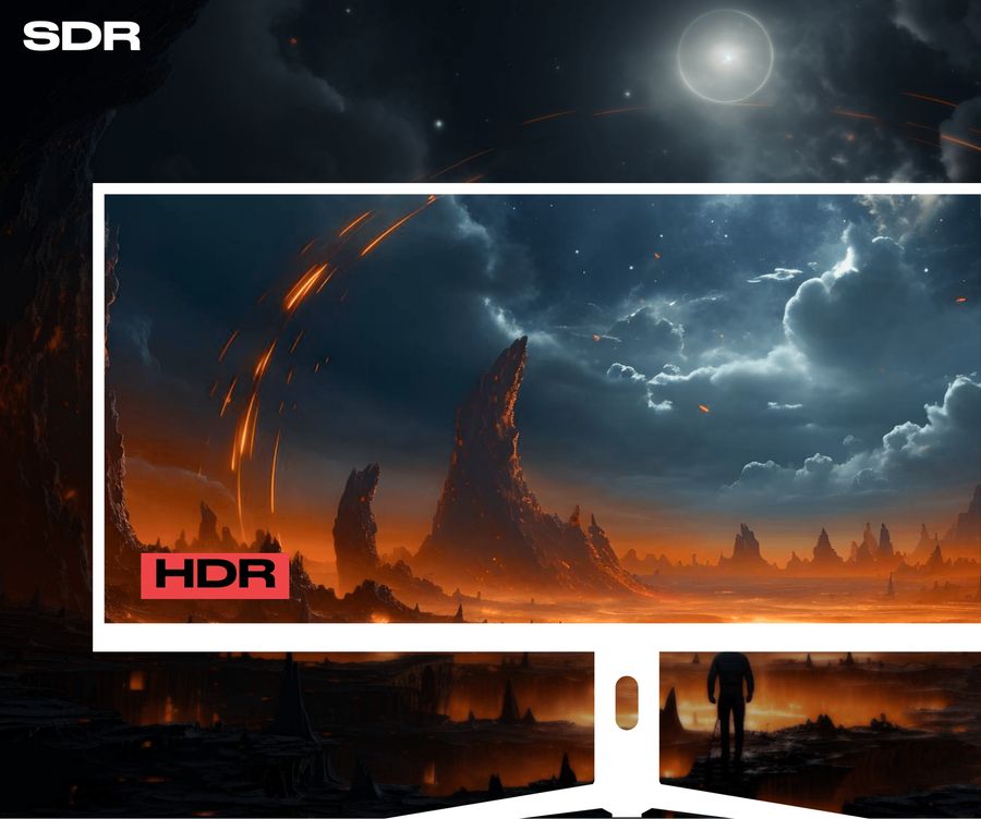 Le moniteur ultra large incurv&eacute; Japannext JN-i375C144UQR-H prend en charge le HDR pour am&eacute;liorer les contrastes.