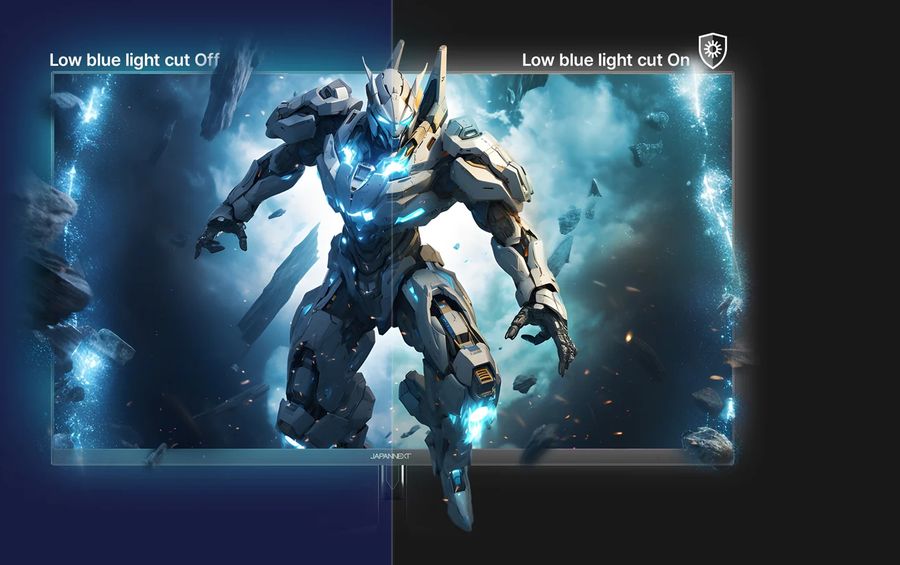 Le moniteur gaming Japannext JN-IPS40UWQHDR144 r&eacute;duit la lumi&egrave;re bleue.