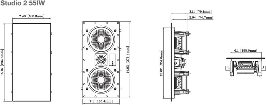 Sch&eacute;ma dimensions enceinte encastrable JBL Studio 2 55IW