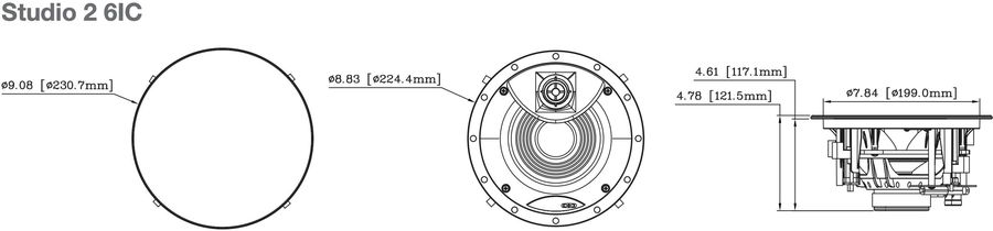 Enceinte encastrable JBL Studio 2 6IC : sch&eacute;ma dimensions