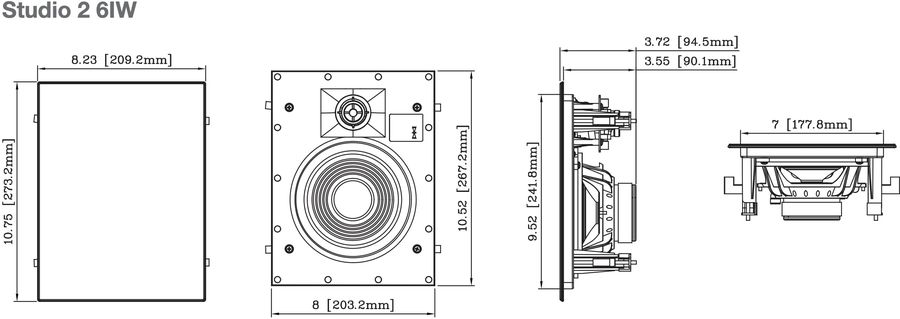 Sch&eacute;ma dimensions enceinte encastrable JBL Studio 2 6IW