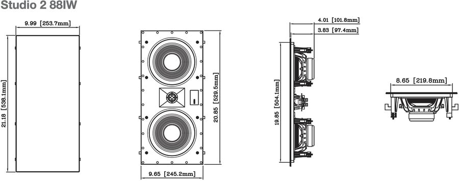 Sch&eacute;ma dimensions enceinte encastrable JBL Studio 2 88IW
